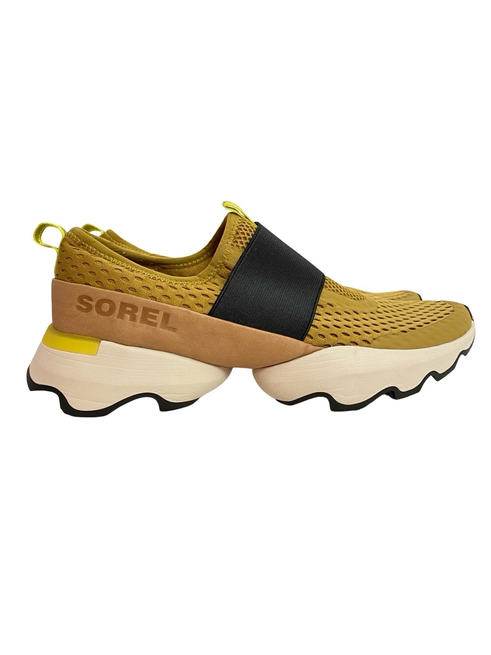 Sorel Kinetic Impact Strap Sneakers Womens Size 10 Slide On Gold Tan Black Shoes